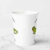 ハッピーグリーンイグアナ漫画イラストレーション 紙コップ (左)