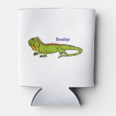 ハッピーグリーンイグアナ漫画イラストレーション 缶クーラー (正面)