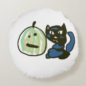 ハッピーグリーンハロウィーンのカボチャのちょうちん黒猫 ラウンドクッション (裏面)