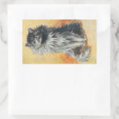 ハッピーグレイ長毛猫の姿を描いたルイ・ウィン 長方形シール (バッグ)