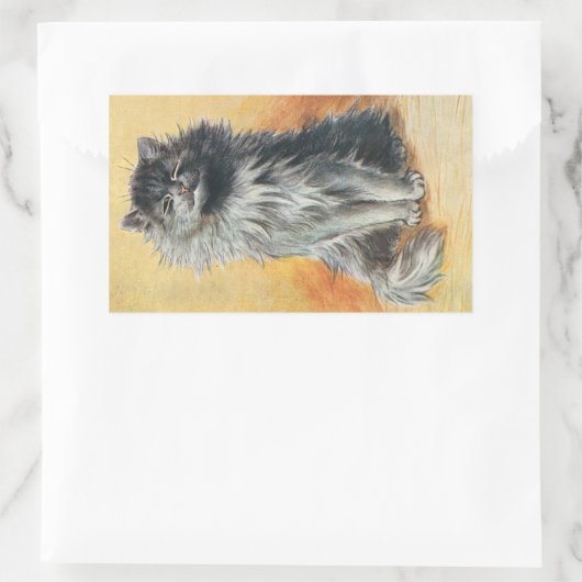 ハッピーグレイ長毛猫の姿を描いたルイ・ウィン 長方形シール (バッグ)