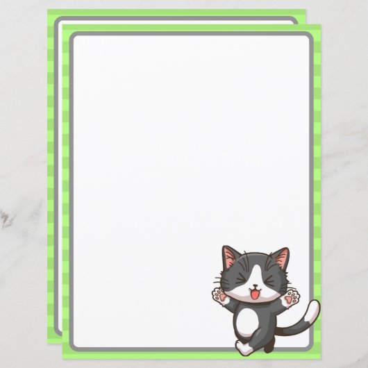 ハッピーグレーの子猫と目を閉じた紙シート (正面/裏面)