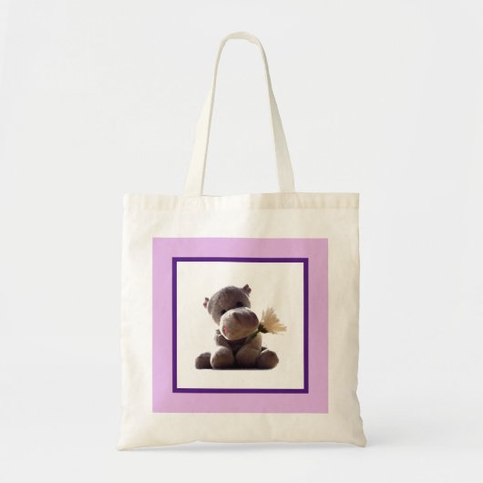 ハッピーグレーヒッポホールディングデイジーかわいいラブフォト トートバッグ (正面)