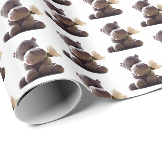 ハッピーグレーヒッポホールディングデイジーかわいいラブフォト ラッピングペーパー (ロールコーナー)