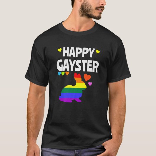 ハッピーゲイおもしろいスターLGBTゲイプライドイースターエッグ狩り Tシャツ (正面)