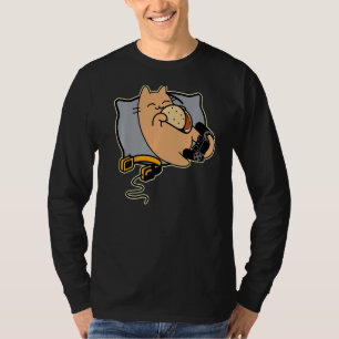 ハッピーゲーマー猫食べのタコスゲーム一時停止 Tシャツ
