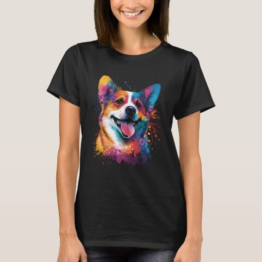 ハッピーコカラフルル絵画ギの犬 Tシャツ (正面)