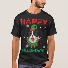 ハッピーコリー日ドッグ動物愛好家クリスマスドッグ Tシャツ