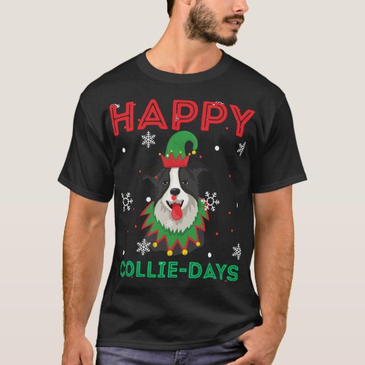 ハッピーコリー日ドッグ動物愛好家クリスマスドッグ Tシャツ (正面)