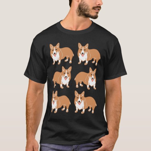 ハッピーコーギパターン Tシャツ (正面)