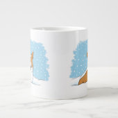 ハッピーコーギin the snow |かわいい冬の休日の犬 ジャンボコーヒーマグカップ (正面)