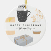 ハッピーコージー図解入りの、写真付きのクリスマス セラミックオーナメント (正面)