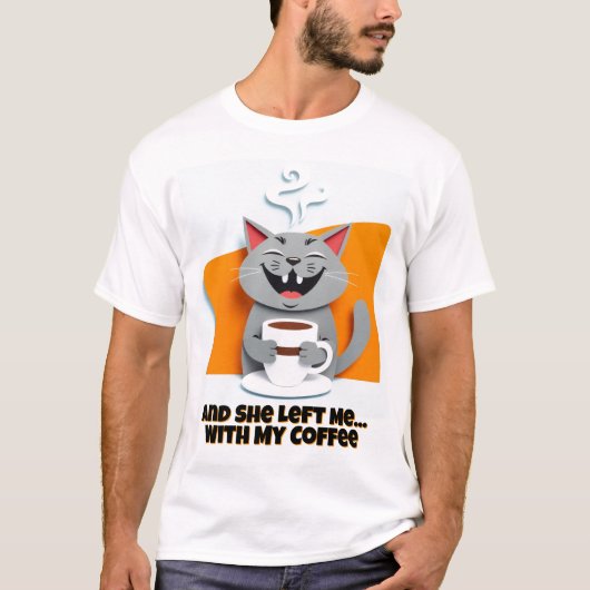 ハッピーコーヒーキャット – かわいい明るい朝の雰囲気 Tシャツ (正面)