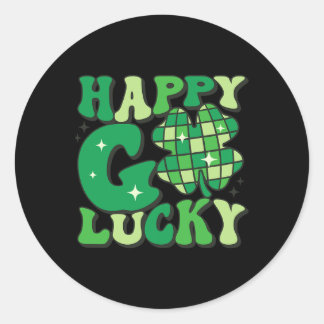 ハッピーゴーラッキーシャムロックSt patricks day女性男性 ラウンドシール