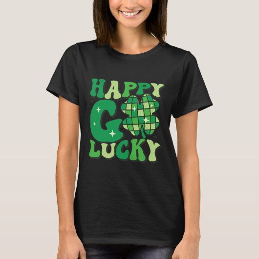 ハッピーゴーラッキーシャムロックSt patricks day女性男性 Tシャツ (正面)