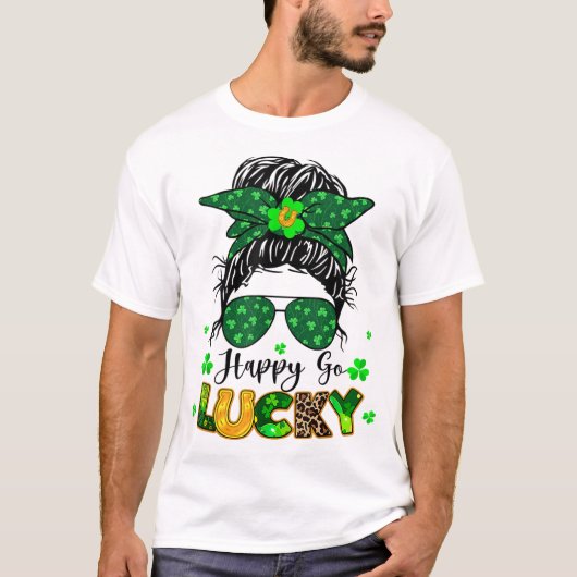 ハッピーゴーラッキーメッシーバンシャムロックSt patricks day Tシャツ (正面)