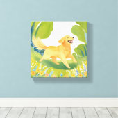 ハッピーゴールデンリトリバー | 淡水色絵を描の キャンバスプリント (インサイチュ (ウッドフロア))