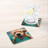 ハッピーゴールデンレトリバー水中スイミング スクエアペーパーコースター (インサイチュ)