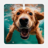 ハッピーゴールデンレトリバー水中スイミング メタルオーナメント (正面)