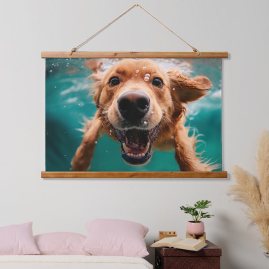 ハッピーゴールデンレトリバー水中スイミング 吊り下げ型タペストリー (寝室)