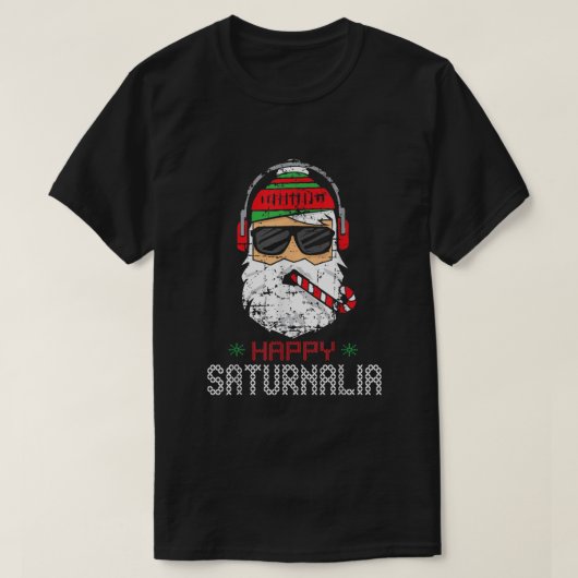 ハッピーサトゥルナリアサンタカッコいいクリスマス Tシャツ (デザイン正面)