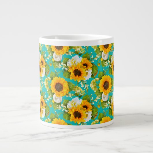 ハッピーサマーひまわり模様のコーヒーマグ ジャンボコーヒーマグカップ (正面)