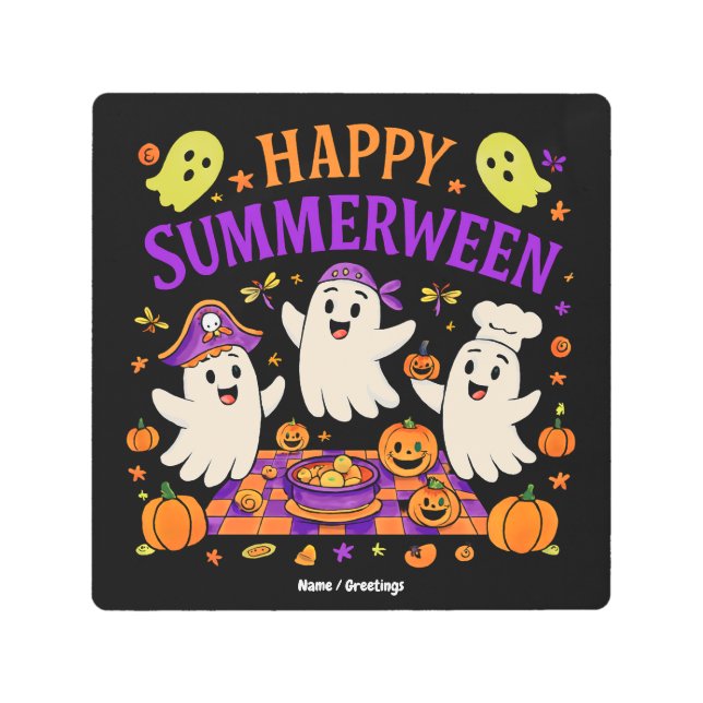 ハッピーサマーウィンハロウィン不気味サマー幽霊 メタルプリント (正面)
