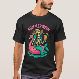 ハッピーサマーウィーン スケルトン マーメイド ピンク フラミンゴ フラ Tシャツ