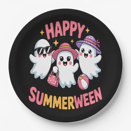 ハッピーサマータイムハロウィンおもしろい ペーパープレート (正面)