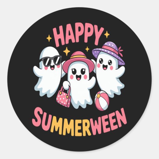 ハッピーサマータイムハロウィンおもしろい ラウンドシール (正面)
