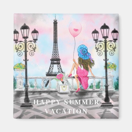 ハッピーサマーバケーションウーマンインパリスマグネットギフト マグネット (正面)