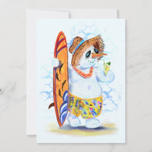 ハッピーサマーバケーションカード雪だるまサーファー (裏面)