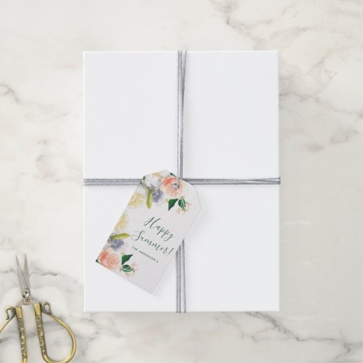 ハッピーサマーフローラリースホワイト赤面ピンク ギフトタグ (より糸付き)