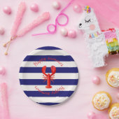 ハッピーサマーブルー白ストライプロブスター ペーパープレート (パーティー)