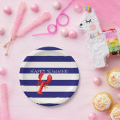 ハッピーサマーブルー白ストライプロブスター ペーパープレート (パーティー)