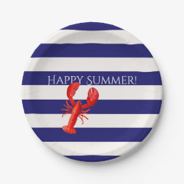 ハッピーサマーブルー白ストライプロブスター ペーパープレート