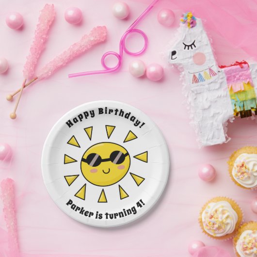 ハッピーサンとサングラスカスタム誕生日パーティー ペーパープレート (パーティー)