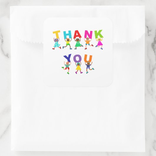 ハッピーサンキューキュートカートカートカートディヴァースキッズ文字 スクエアシール (バッグ)