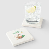 ハッピーサンクスギビングおもしろいウサギ ストーンコースター (横)