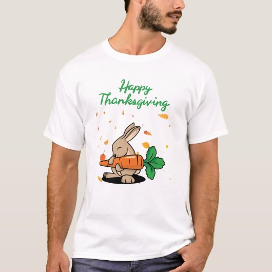 ハッピーサンクスギビングおもしろいウサギ Tシャツ (正面)