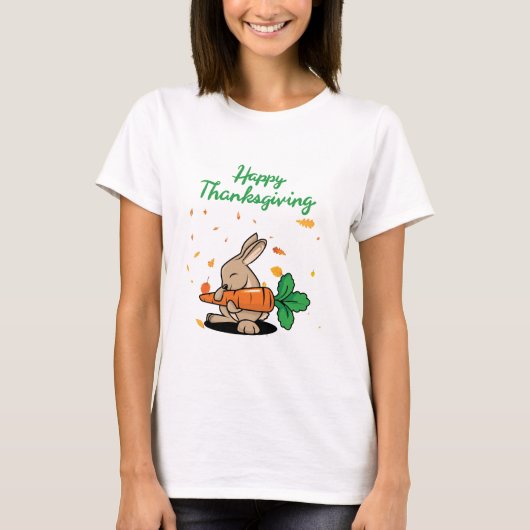 ハッピーサンクスギビングおもしろいウサギ Tシャツ (正面)
