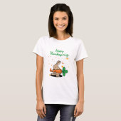 ハッピーサンクスギビングおもしろいウサギ Tシャツ (正面フル)