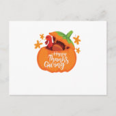 ハッピーサンクスギビングおもしろい – パンプキンターキーデー シーズンポストカード (正面)