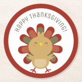 ハッピーサンクスギビングかわいいかわいいターキーディナーパーティー ラウンドペーパーコースター (正面)