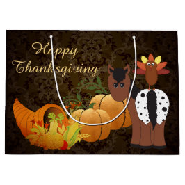 ハッピーサンクスギビングかわいいアパロオーサの馬とトルコ ラージペーパーバッグ