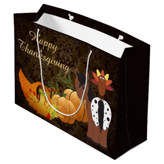 ハッピーサンクスギビングかわいいアパロオーサの馬とトルコ ラージペーパーバッグ (裏面アングル)