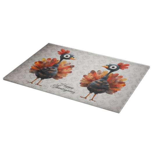 ハッピーサンクスギビングかわいいカラフルベビートルコ カッティングボード (角)