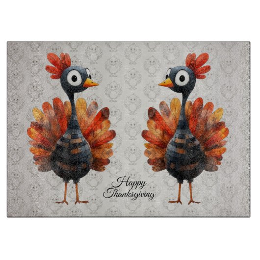 ハッピーサンクスギビングかわいいカラフルベビートルコ カッティングボード (正面)