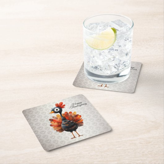 ハッピーサンクスギビングかわいいカラフルベビートルコ スクエアペーパーコースター (インサイチュ)
