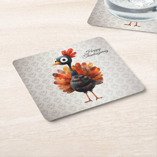 ハッピーサンクスギビングかわいいカラフルベビートルコ スクエアペーパーコースター (アングル)